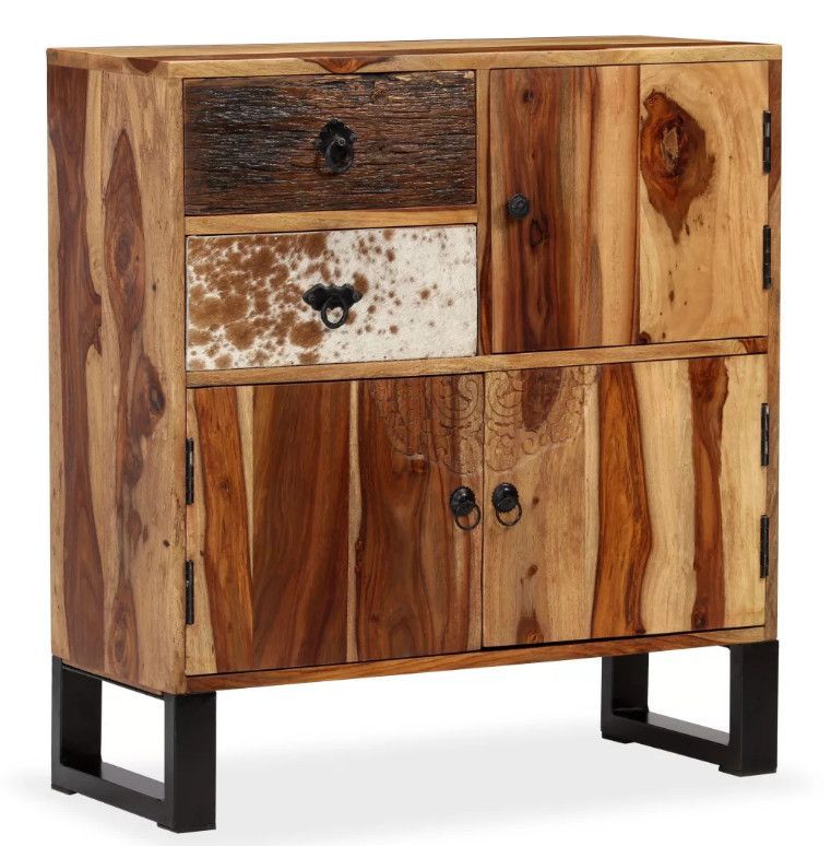 Commode 3 portes 2 tiroirs sesham massif cllair et pieds métal noir Elane - Photo n°1