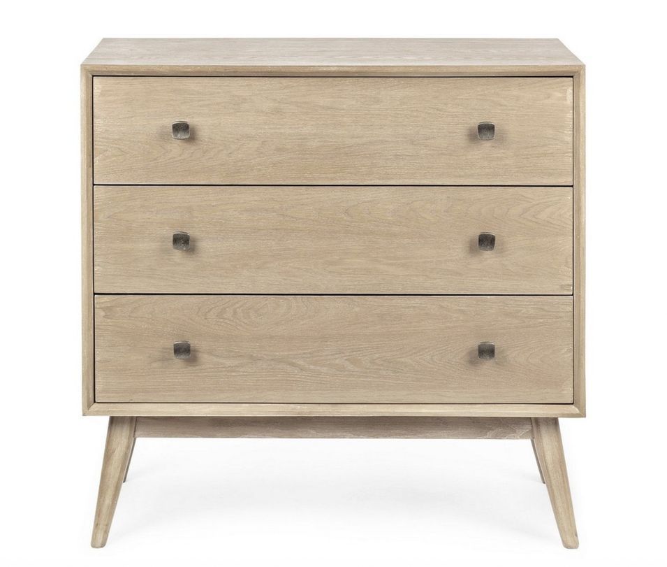 Commode 3 tiroirs ALANNIS 80 cm – Bois massif naturel & poignées acier - Photo n°1