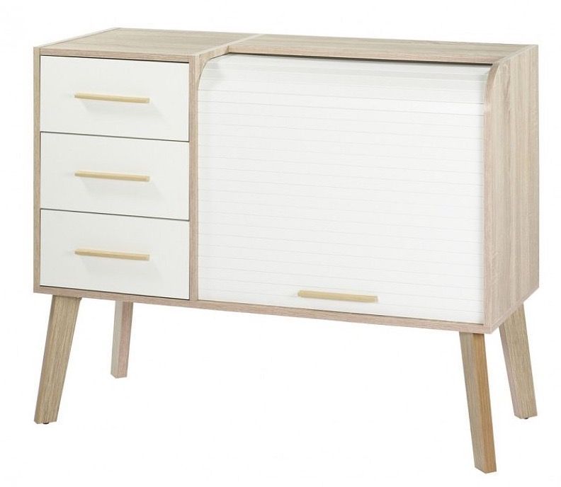 Commode 3 tiroirs avec rideau HAPPY 110 cm – Meuble de rangement moderne avec niche - Photo n°1