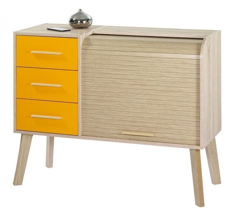 Commode 3 tiroirs avec rideau HAPPY 110 cm – Meuble de rangement moderne avec niche - Photo n°1