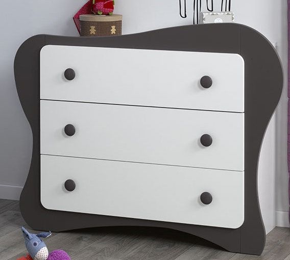 Commode 3 tiroirs Blanc et Taupe Iris - Photo n°1