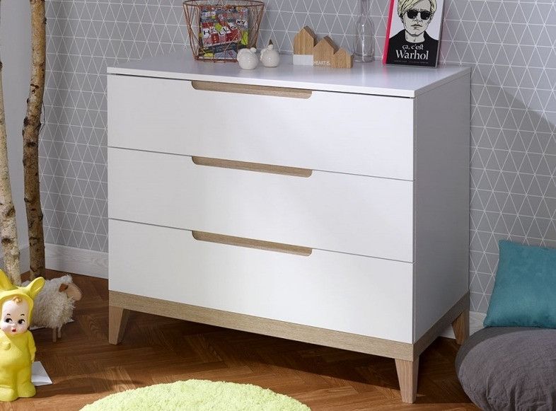 Commode 9 Tiroirs UPPAH 113 Cm - Bois Façon Hêtre Et Blanc, Tiroirs En Tissu, Rangement Spacieux