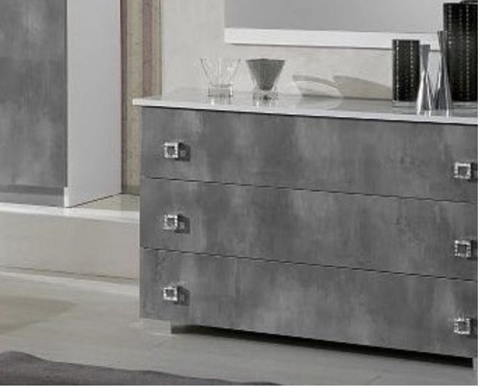 Commode 3 tiroirs bois brillant gris et blanc Sting - Photo n°1