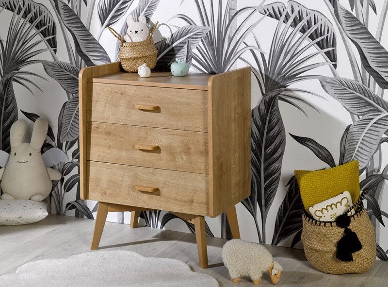 Commode 3 tiroirs bois chêne clair Caprice L 71 cm - Photo n°1