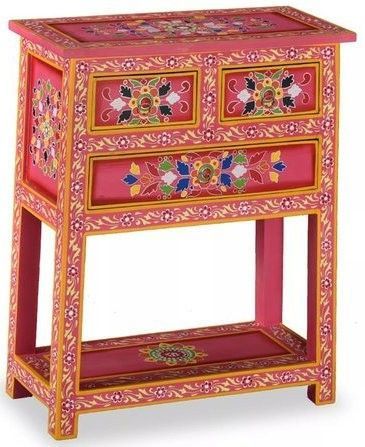 Commode 3 tiroirs bois de manguier massif rose Pinkie - Photo n°1