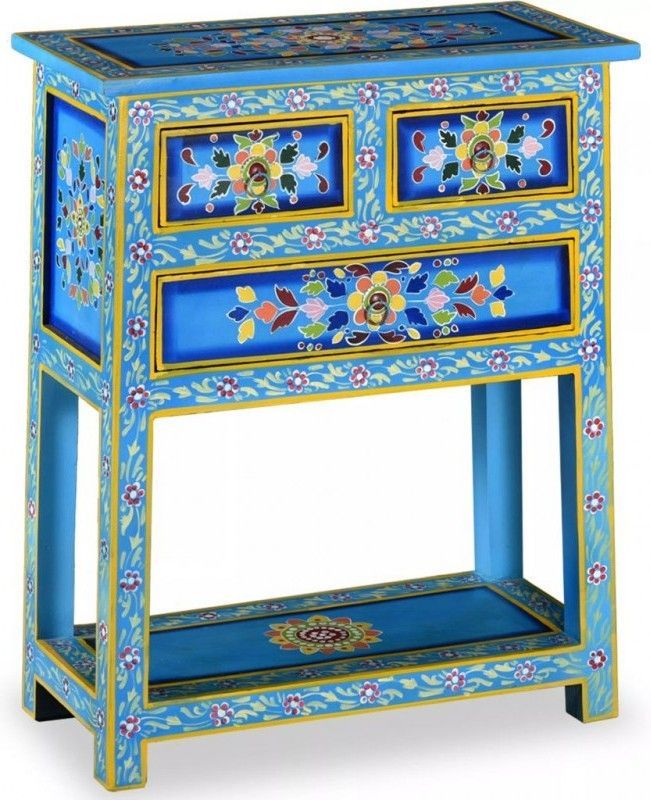 Commode 3 tiroirs bois de manguier massif turquoise Pinkie - Photo n°1