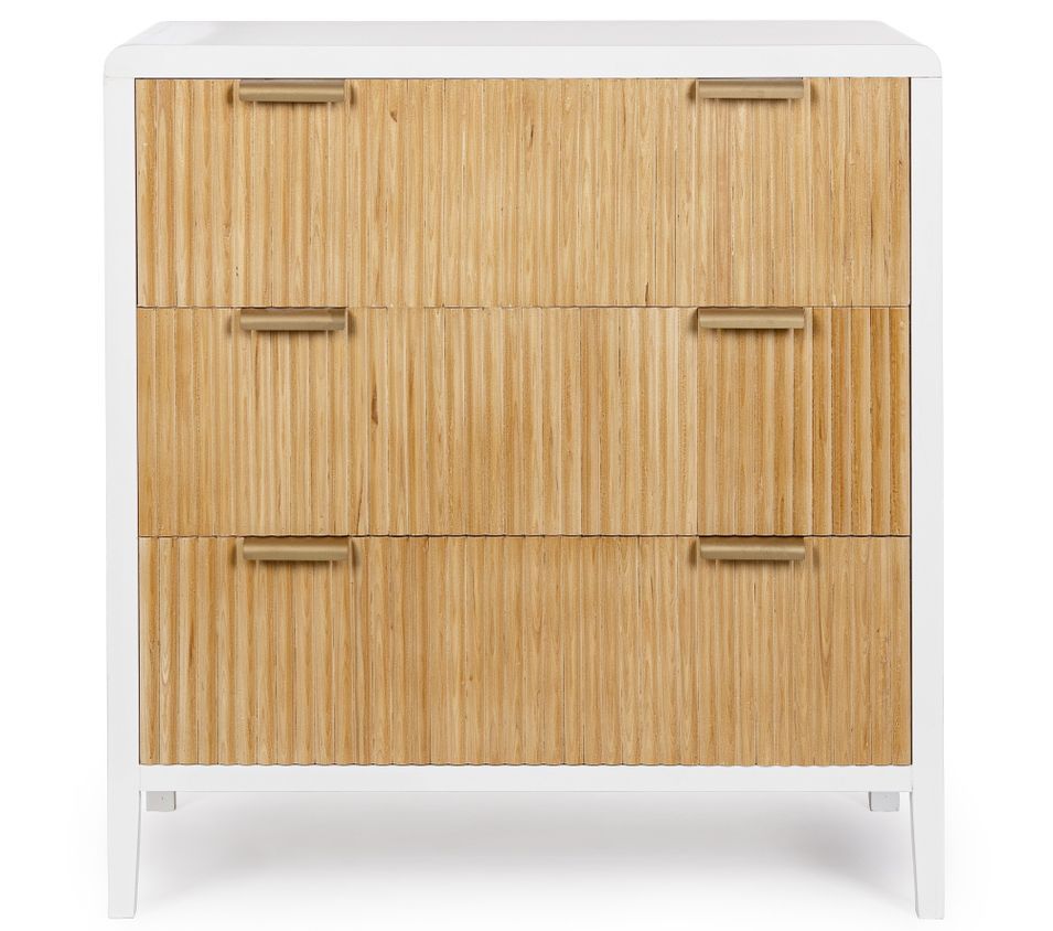 Commode 3 tiroirs CHARLEY 80 cm – Blanc & naturel - Photo n°1