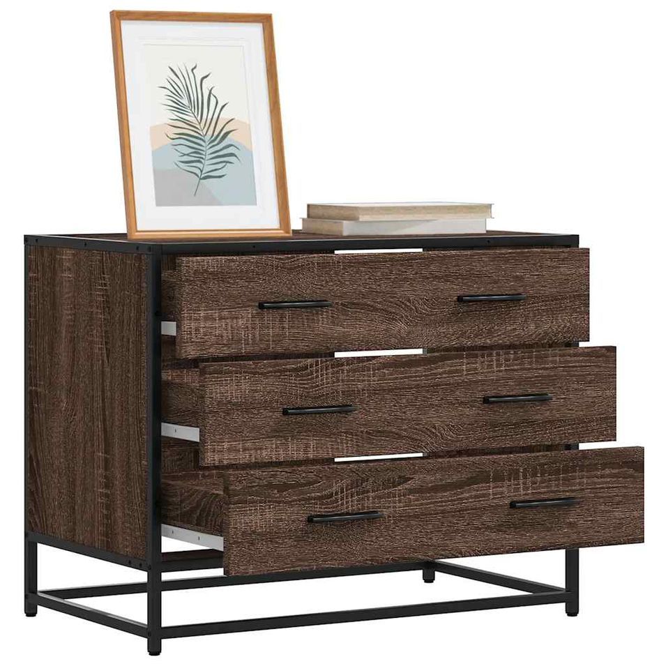 Commode 3 tiroirs Dovany L 70 x H 56 x P 41 cm - Bois et métal - Photo n°1
