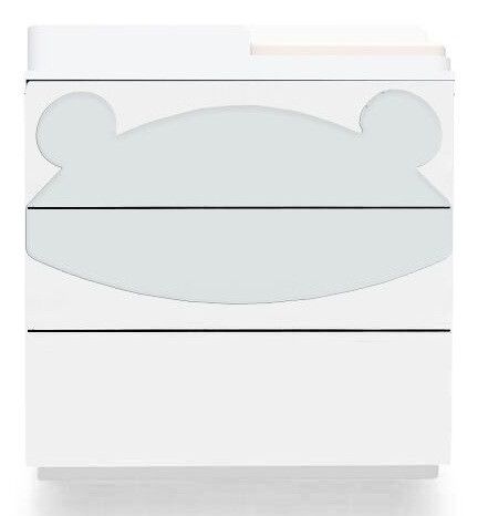 Commode 3 tiroirs laqué blanc et motif ours bleu gris Fox - Photo n°1