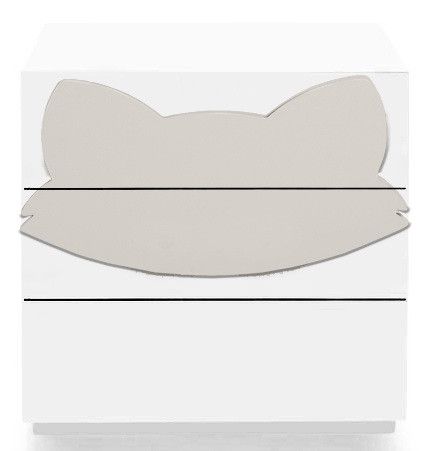 Commode 3 tiroirs laqué blanc et motif renard beige Fox - Photo n°1