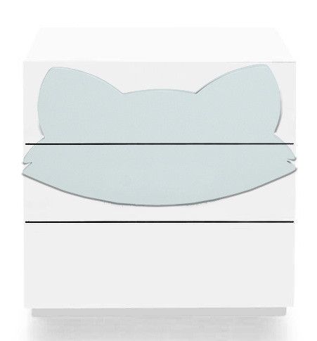 Commode 3 tiroirs laqué blanc et motif renard bleu clair Fox - Photo n°1