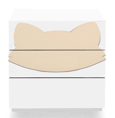 Commode 3 tiroirs laqué blanc et motif renard orange Fox - Photo n°1