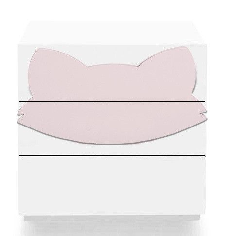 Commode 3 tiroirs laqué blanc et motif renard rose Fox - Photo n°1