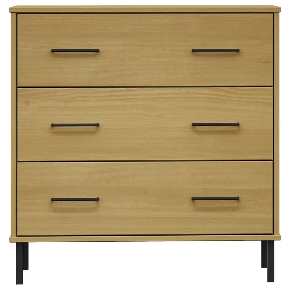 Commode 3 tiroirs Marron 77x40x79,5 cm Bois massif OSLO - Photo n°1