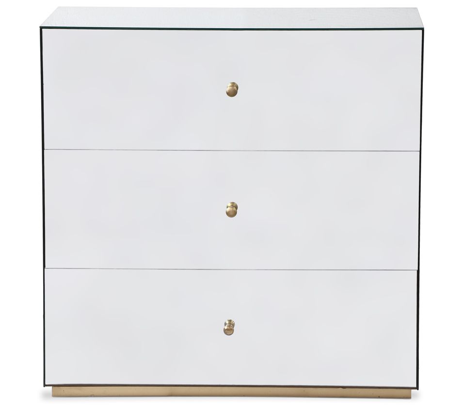 Commode 3 tiroirs verre miroir et pied doré Narcis - Photo n°1