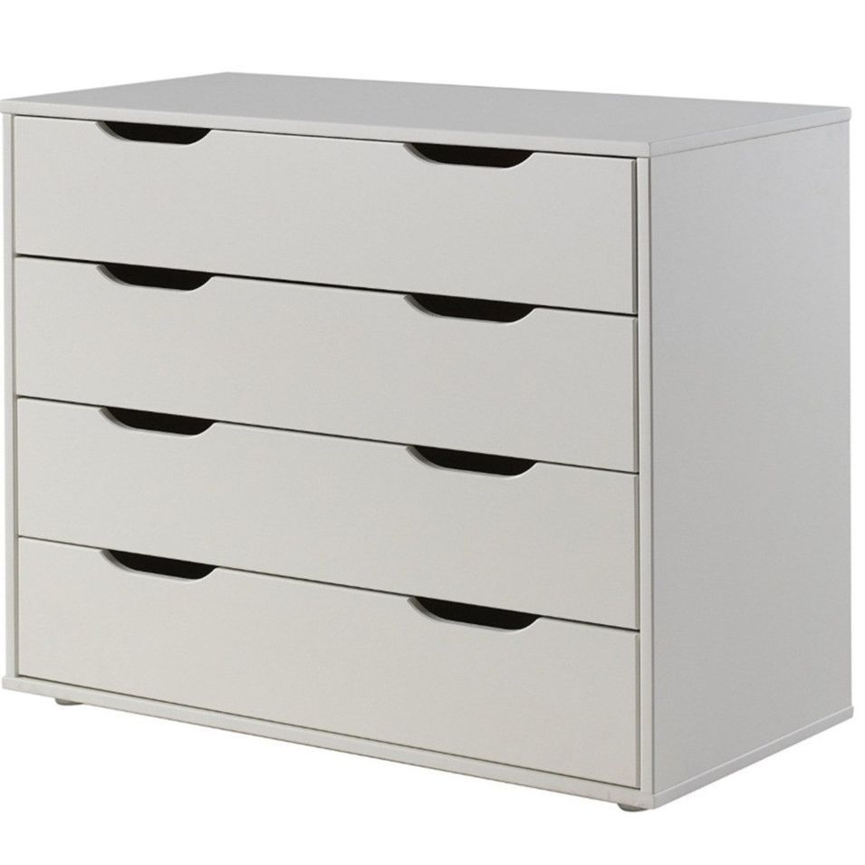 Commode 4 tiroirs pin massif blanc Pino - Photo n°1