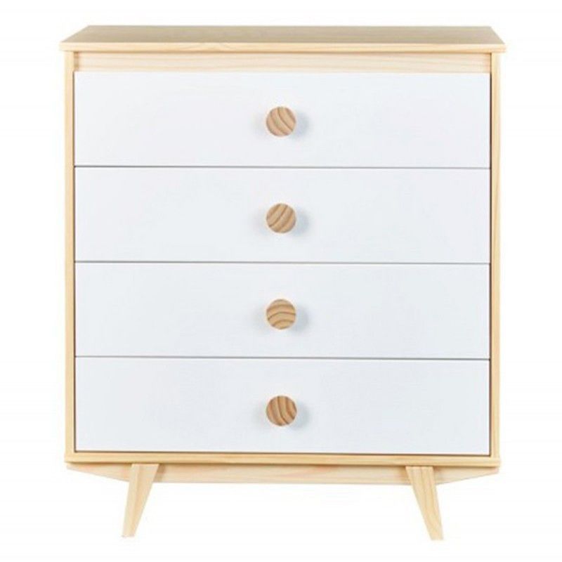 Commode 4 tiroirs pin massif clair et blanc Wonda - Photo n°1