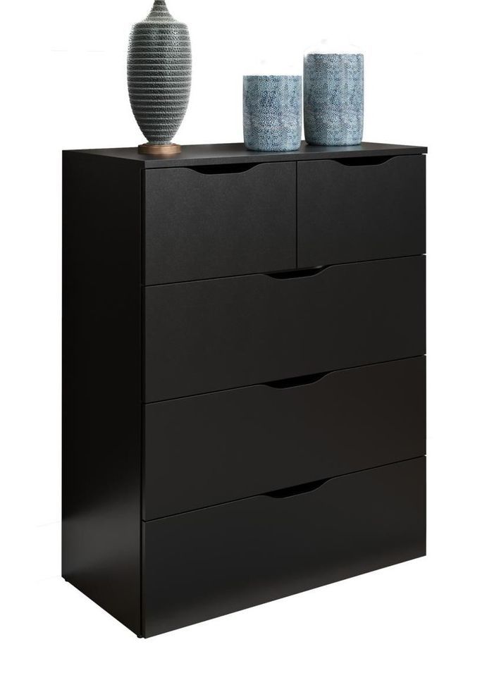 Commode 5 tiroirs laqué noir Badi - Photo n°1