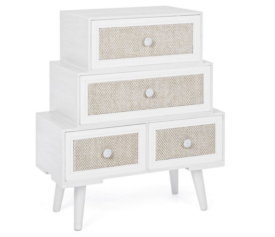 Commode 5 tiroirs MONTIEL 60 cm – Bois & tissu lin - Photo n°1