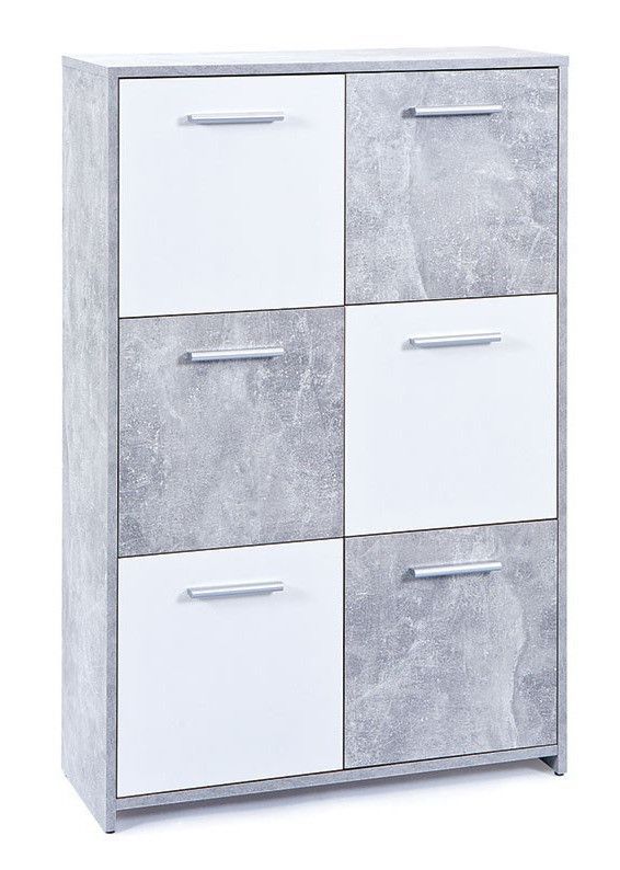 Commode 6 portes mélaminé blanc et effet béton Flav - Photo n°1