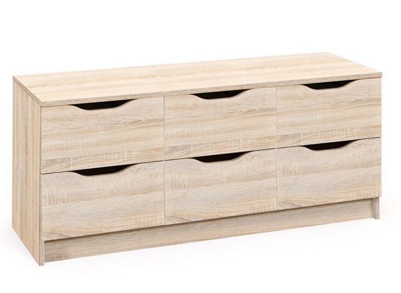 Commode 6 tiroirs bois chêne clair Bokus 122 cm - Photo n°1