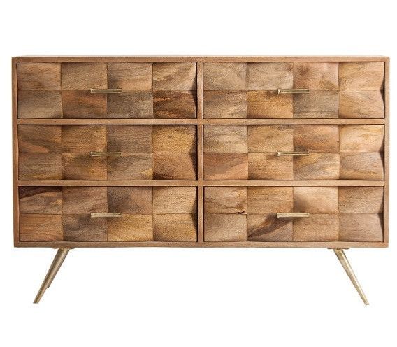 Commode 6 tiroirs bois massif d'orme et métal doré Lynah 120 cm - Photo n°1