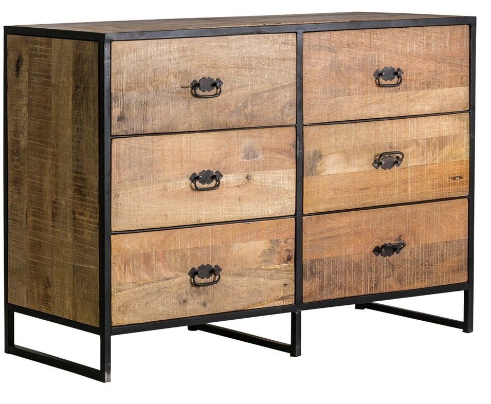 Commode 6 tiroirs manguier massif clair et métal noir Sean - Photo n°1