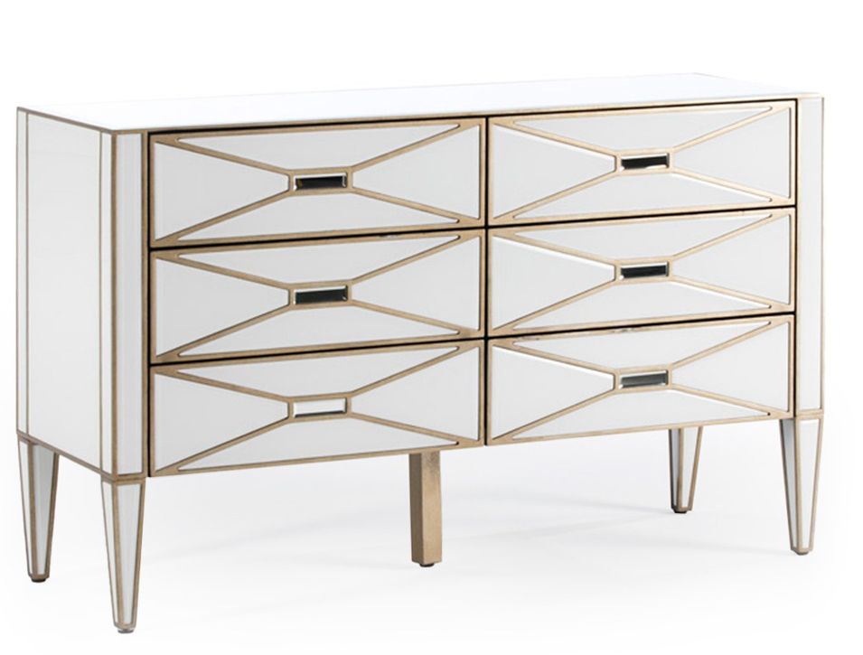 Commode 6 tiroirs miroir blanc et bois doré Grecy - Photo n°1