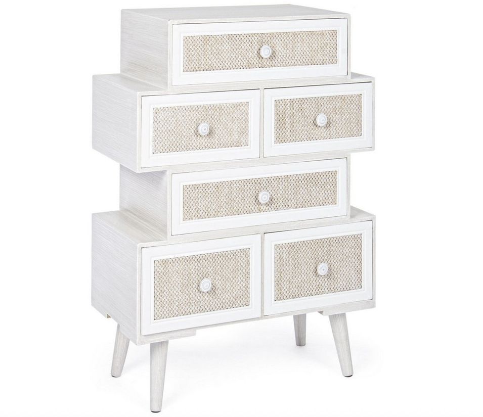 Commode 6 tiroirs MONTIEL – Bois & tissu lin - Photo n°1