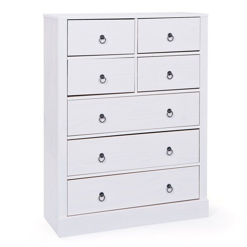 Commode 7 tiroirs pin massif blanc Prince 90 cm - Photo n°1