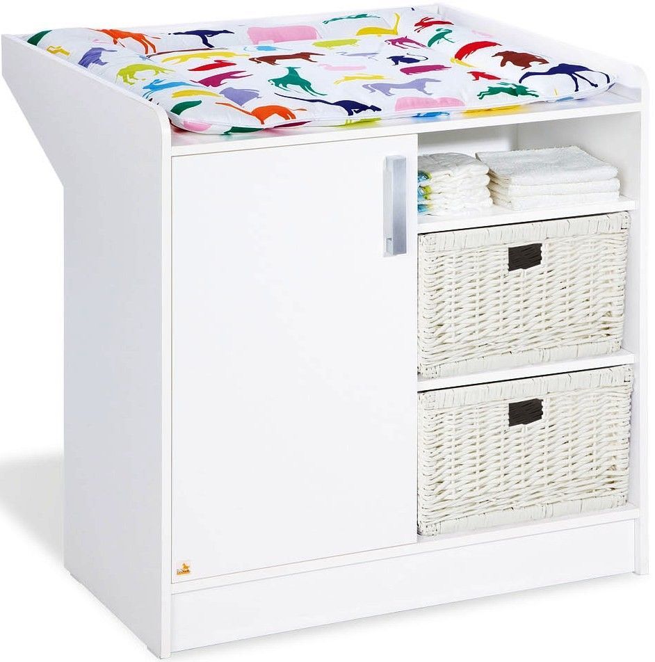 Commode à langer 1 porte 3 niches bois blanc Viktoria - Photo n°1