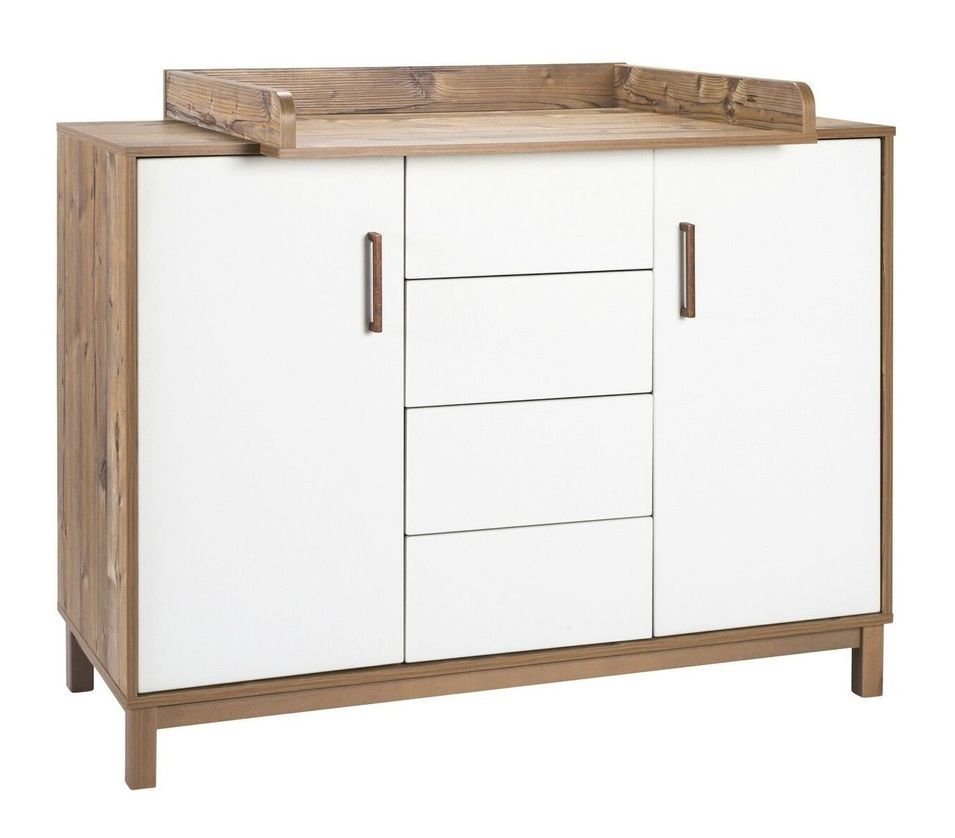 Commode à langer 2 portes 4 tiroirs bois foncé et blanc Timber - Photo n°1
