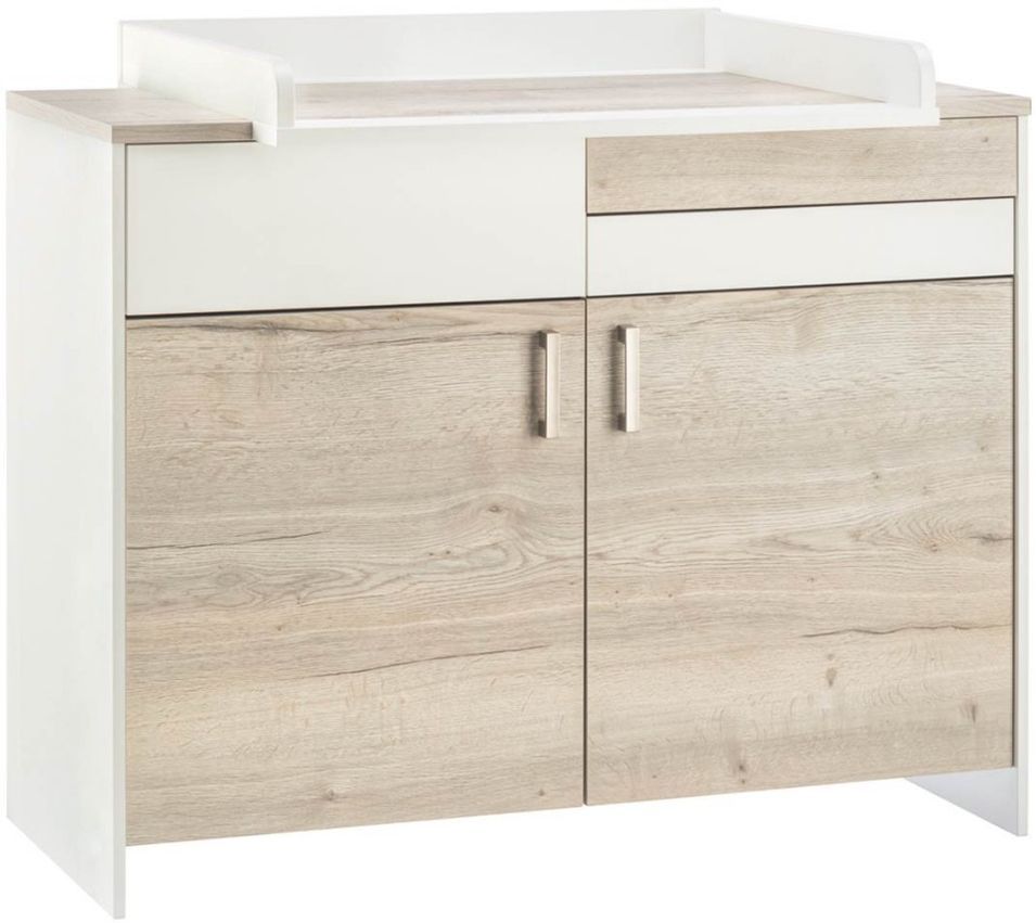 Commode à langer 2 portes bois blanc et chêne clair Clou Oak - Photo n°1