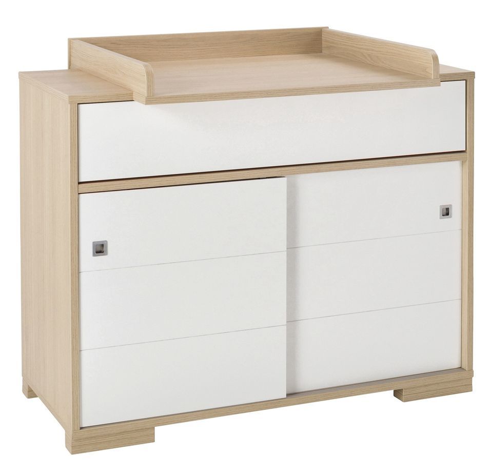 Commode à langer 2 portes laqué blanc et chêne clair Slide - Photo n°1
