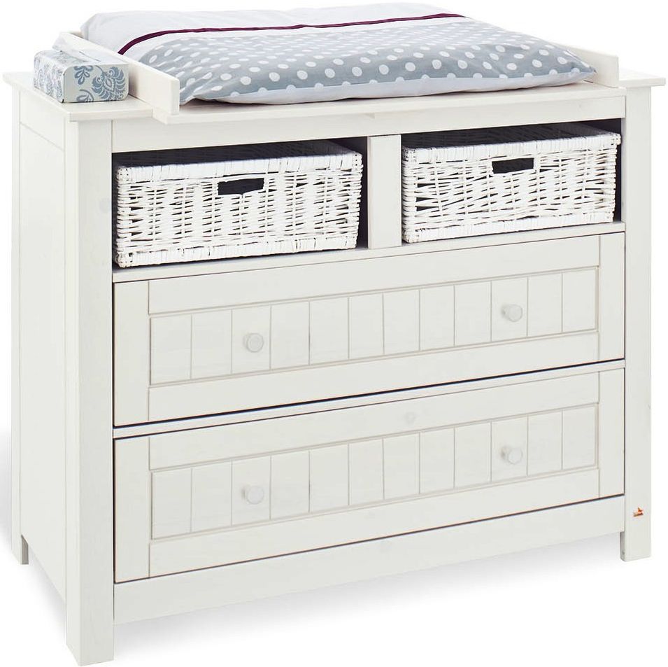 Commode à langer 2 tiroirs 2 niches pin massif blanc Nina - Photo n°1