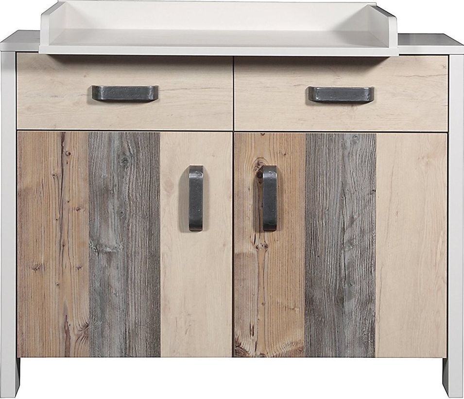 Commode à langer 2 tiroirs 2 portes bois multicolore Woody - Photo n°1