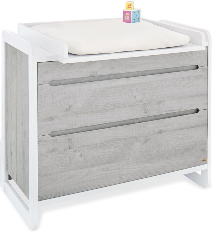 Commode à langer 2 tiroirs bois laqué blanc et frêne gris Curve - Photo n°1