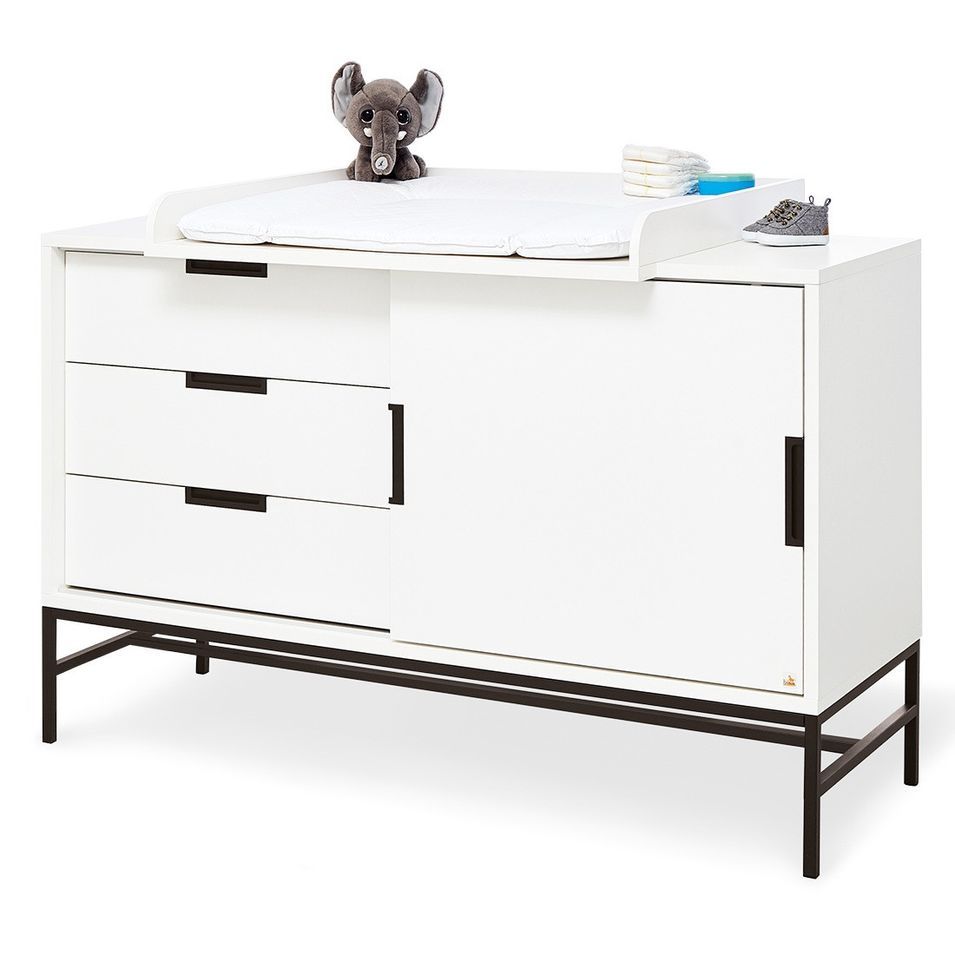 Commode à langer 3 tiroirs 1 porte bois blanc et métal Steel - Photo n°1