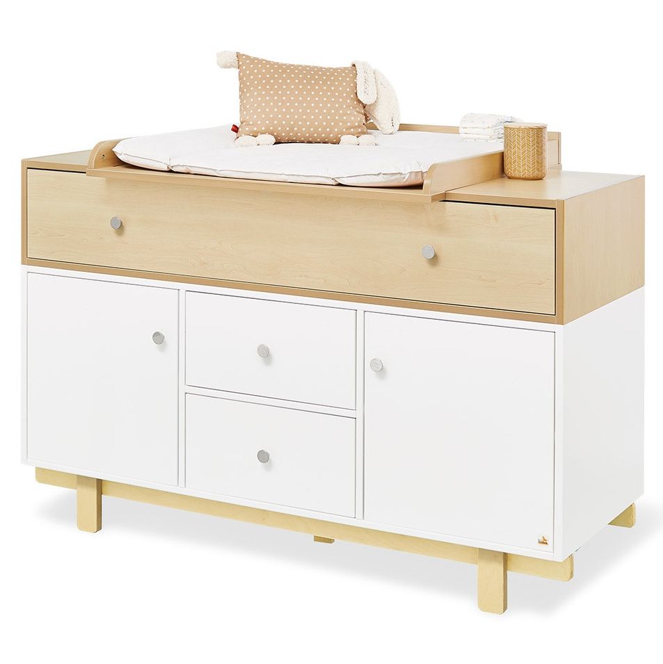 Commode à langer 3 tiroirs 2 portes blanc et bois clair Boks - Photo n°1