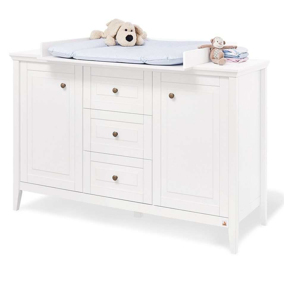 Commode à langer 3 tiroirs 2 portes pin massif blanc Smilla - Photo n°1