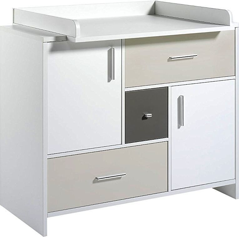 Commode à langer 3 tiroirs bois blanc et beige Candy - Photo n°1