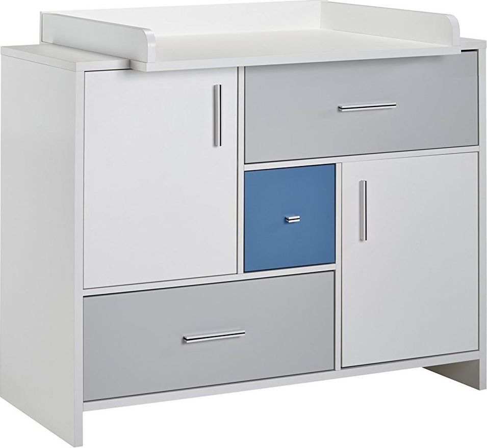 Commode à langer 3 tiroirs bois blanc et bleu Candy Blue - Photo n°1