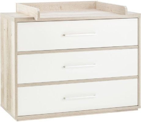 Commode à langer 3 tiroirs bois blanc et chêne clair Mick - Photo n°1