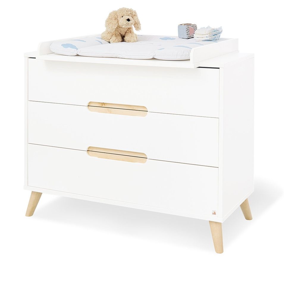Commode à langer 3 tiroirs laqué blanc et bois clair Move - Photo n°1