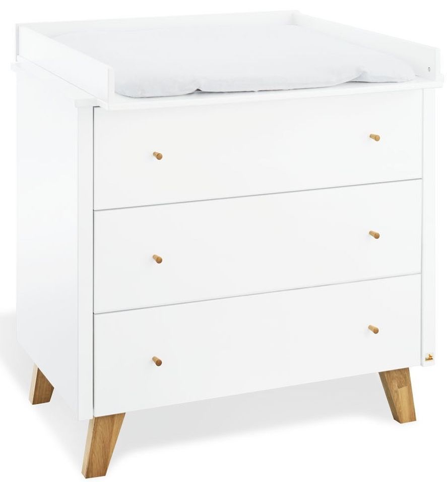 Commode à langer 3 tiroirs laqué blanc et chêne clair Pan - Photo n°1