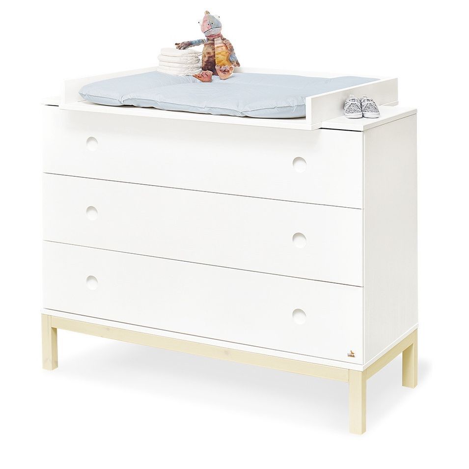 Commode à langer 3 tiroirs pin massif blanc lasuré Skadi - Photo n°1