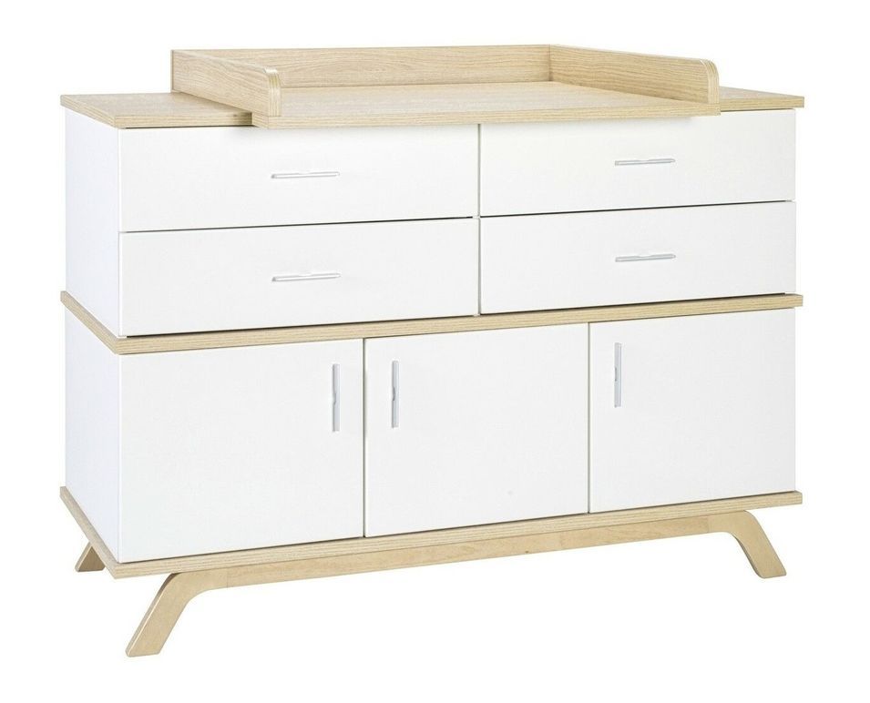 Commode à langer 4 tiroirs bois blanc et chêne clair Vicky - Photo n°1