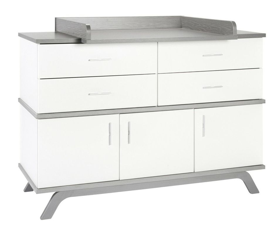 Commode à langer 4 tiroirs bois blanc et gris Vicky - Photo n°1