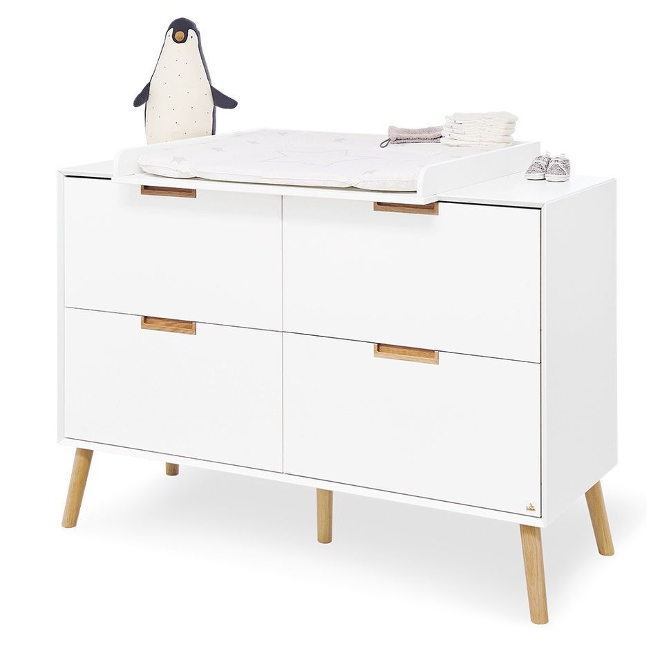 Commode à langer 4 tirois bois laqué blanc et clair Edge - Photo n°1