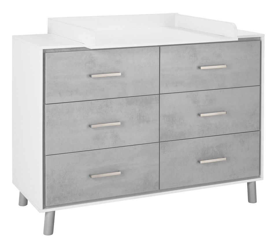 Commode à langer 6 tiroirs laqué gris et blanc Coco - Photo n°1